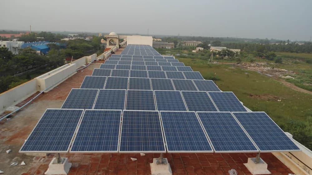 Commercial grid-connected rooftop solar PV array installation in Kerala